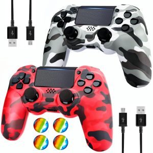 Wireless Game Controller Compatible with PS4,Analog Sticks/6-Axis Motion Sensor With Charging Cable- Red Camo